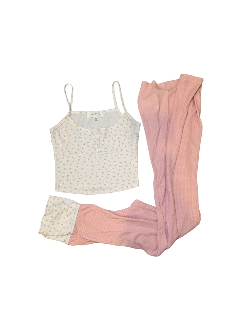 Pink Rose Pink & Cream Floral Cami and Pink Ribbed Pajama Set